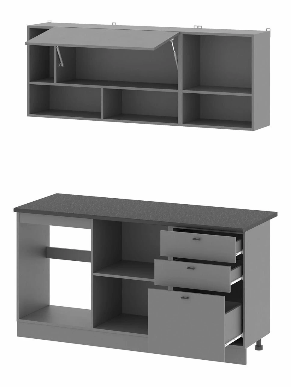 Кухонный гарнитур Энни 1.6 м, мебель для дома и кухни, Графит серый / столешница Черный